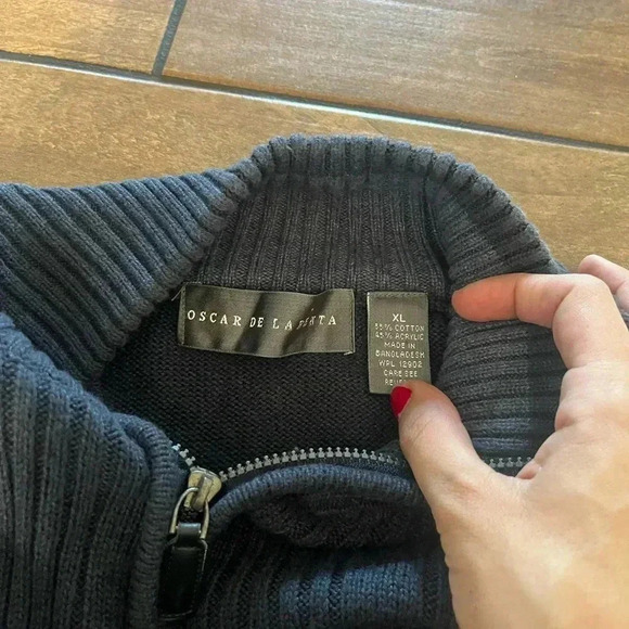 Oscar de la Renta Men’s Quarter Zip Pullover Knit Sweater Navy Sz XL Long Sleeve - Picture 2 of 4